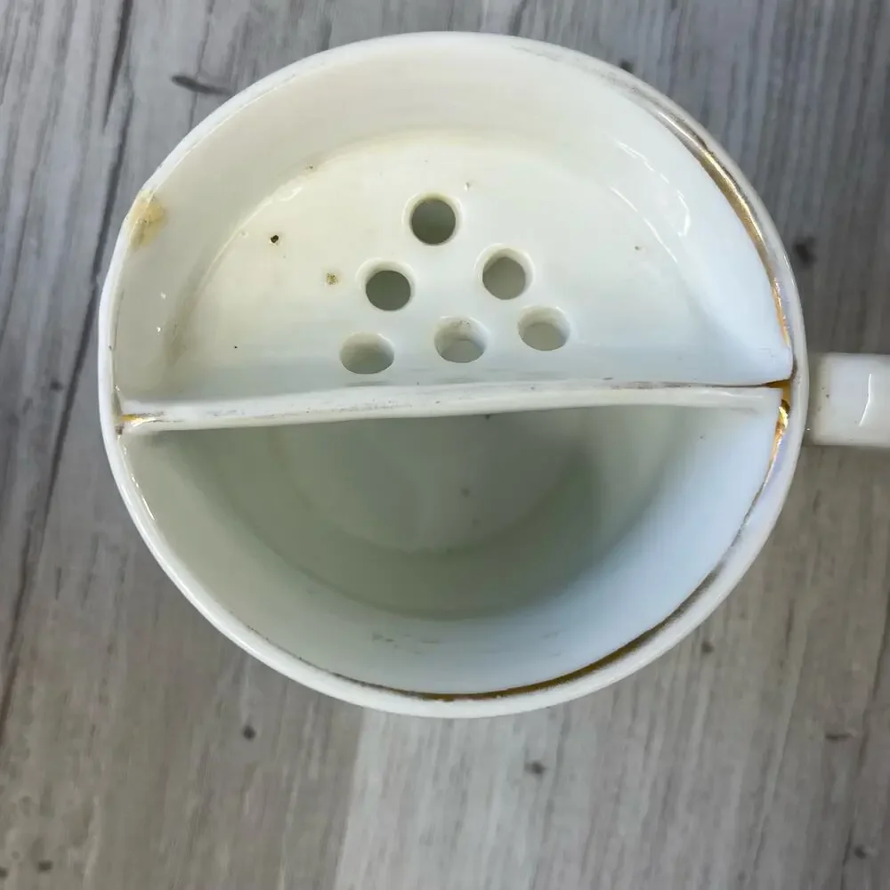 Vintage White Shiny Gold Floral Accent Shaving Mug Cup Decor Flawed